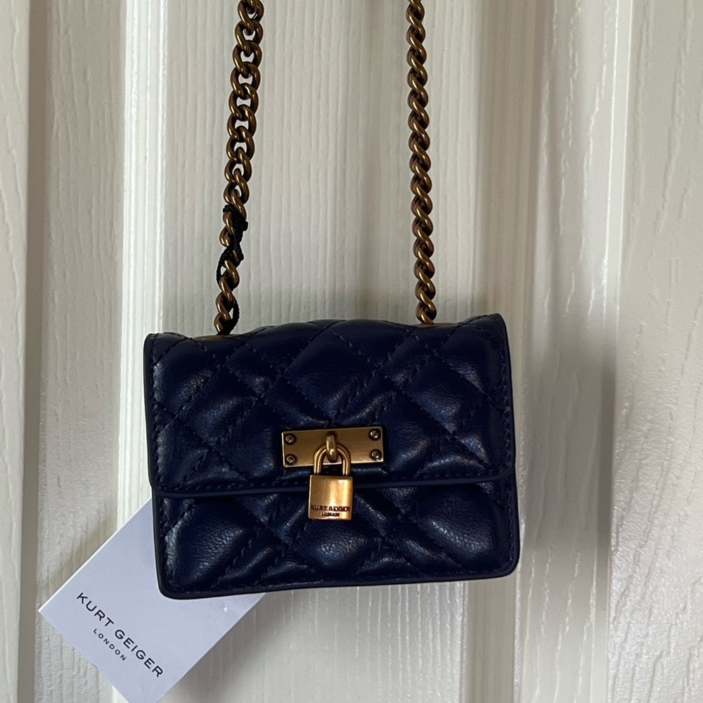 Kurt Geiger Navy Quilted Leather Mini Crossbody with Gold Hardware
